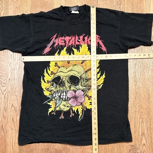 Vintage 90s Metallica Pushead Flaming Skull Heart Artimonde T Shirt Mens XL - Picture 10 of 16